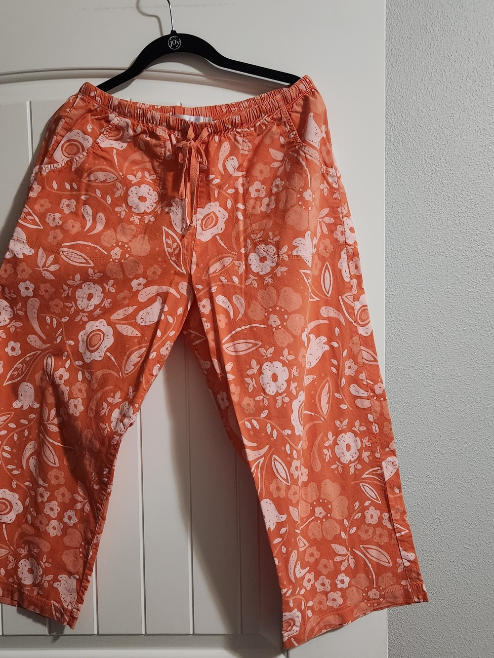 fresh produce Orange Floral Cropped Drawstring Pants
